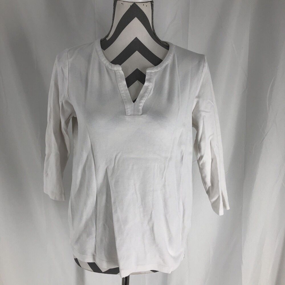 Orvis Women’s 3/4 Sleeve White Cotton V Neck Pullover Shirt